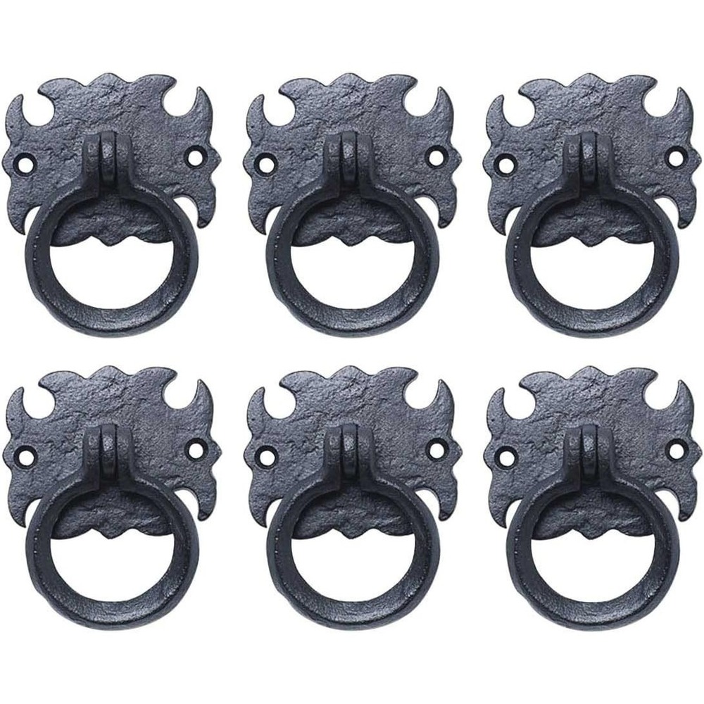 Renovators Supply Wrought Iron Cabinet Handles 3 in Black Drawer Pulls 6 Pack